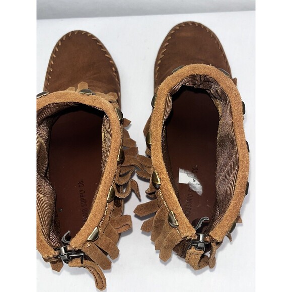 Mossimo Supply Co Moccasin Womens 8.5 Studded Wedge Fall Fringe Zipper Booties - Picture 4 of 8